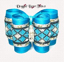 Dog Bow, Full Size-Crystal Studded Jacquard-Turquoise