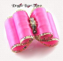 Dog Bow-Full Size, Satin and Gold, Pink