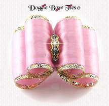 Dog Bow-Full Size, Satin and Gold, Rose Pink