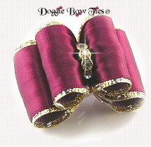 Dog Bow-Full Size, Satin and Gold, Wine