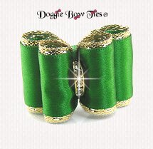 Dog Bow-Full Size, Satin and Gold,Emerald