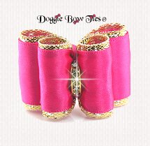 Dog Bow-Full Size, Satin and Gold,Shocking Pink