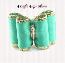 Dog Bow-Full Size, Satin and Gold,Tropic Aqua