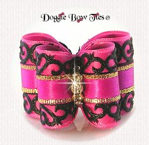 Dog Bow-Venetian Lace Hot Pink