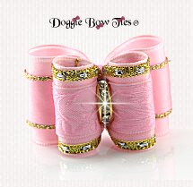 Dog Bow-Full Size, Embossed Floral Satin, Light Pink