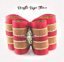 Dog Bow-Full Size, Red Satin with Goldl Mesh