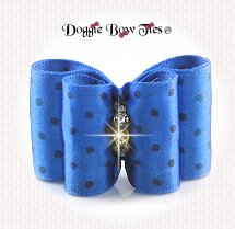 Dog Bow-Full Size, Metallic Dots on Satin, Blue