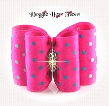 Dog Bow-Full Size, Metallic Dots on Satin, Hot Pink