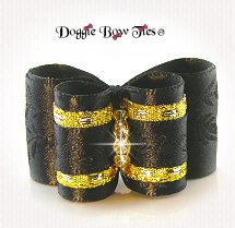 Dog Bow-Full Size, Rose Satin, Black with Gold Band