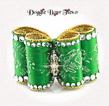 Dog Bow-Full Size, Rose Satin, Emerald Green, Crystal