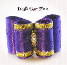 Dog Bow-Full Size, Rose Satin, Purple with Gold Band