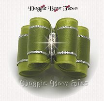 Dog Bow-Full Size,Cress Green satin, silver edge