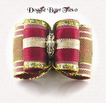 Dog Bow-Full Size, Band Of Gold, Cranberry Red