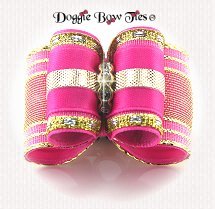 Dog Bow-Full Size, Band Of Gold, Hot Pink
