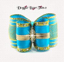 Dog Bow-Full Size, Band of Gold, Turquoise