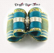 Dog Bow-Full Size, Band Of Gold, Teal