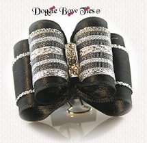 Dog Bow-Full Size, Metallic Chevron,Black and Silver