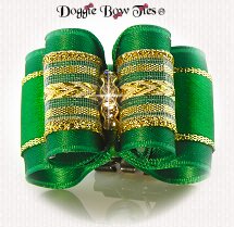Dog Bow-Full Size, Gold Chevron, Emerald Green