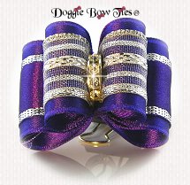 Dog Bow-Full Size, Silver Chevron, Royal Purple