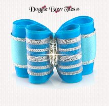 Dog Bow-Full Size, Silver Chevron, Turquoise