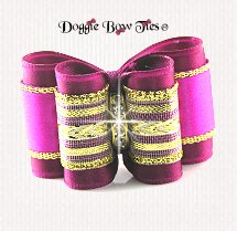 Dog Bow-Full Size, Gold Chevron, Fuchsia