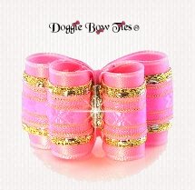 Dog Bow-Full Size, Gold Tinsel Wonderbow, Pink