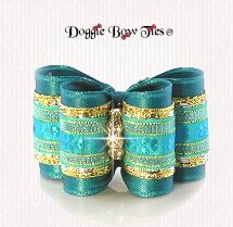 Dog Bow-Full Size, Gold Tinsel Wonderbow, Teal