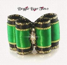 Dog Bow-Full Size, Satin Elegance, Black and Emerald Green