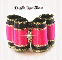 Dog Bow-Full Size, Satin Elegance, Black and Hot Pink