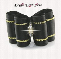 Dog Bow-Full Size, Sensational Satin, Black with Gold