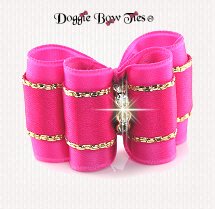 Dog Bow-Full Size, Sensational Satin, Hot Pink w/Hot Pink