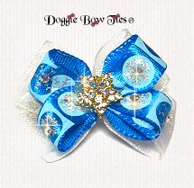 Dog Bow, Christmas Boutique Barrette Bows-Blue Snowflake Balls