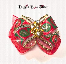 Dog Bow, Christmas Boutique Barrette Bows-Red/Green Snowflake Balls