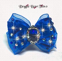 Dog Bow, Christmas Boutique Barrette Bows-Ultra Blue Satin