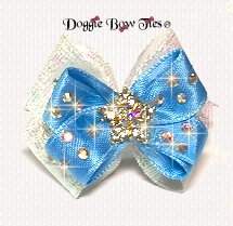 Dog Bow, Christmas Boutique Barrette Bows-Icey Blue Snowflake