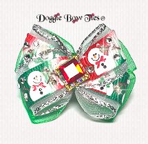 Dog Bow, Christmas Boutique Barrette Bows-Red/Green Snowmen