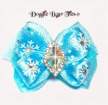 Dog Bow, Christmas Boutique Barrette Bows-Aqua Snowflake