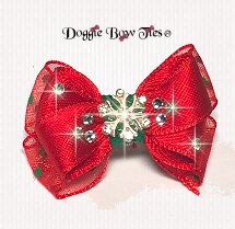 Dog Bow, Christmas Boutique Barrette Bows-Red Swiss Dot