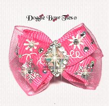 Dog Bow, Christmas Boutique Barrette Bows-Pink Silver Snowflake