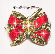 Dog Bow, Christmas Boutique Barrette Bows-Red/ Gold Tinsel