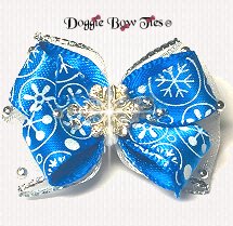 Dog Bow, Christmas Boutique Barrette Bows, Blue Snow