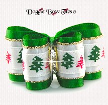 Dog Bow, Full Size-Holiday, Christmas Emerald Green Scribble Trees