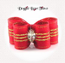 Dog Bow-DL Puppy, Christmas, Red with Gold Thread Organza