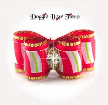 Dog Bow-Puppy DL, Holiday Christmas, Chunky Red Stripes