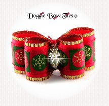 Dog Bow-Puppy DL, Holiday Christmas, Red Snowflake Balls