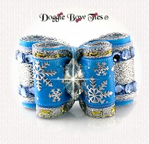 Dog Bow-Full Size, Christmas Silver Snowflake, Blue