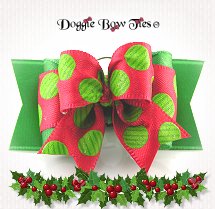 Dog Bow-Full Size Holiday, Christmas Bow Tie Lime Dots