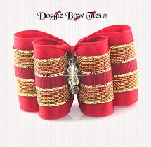 Dog Bow-Full Size, Christmas, Gold Mesh Red