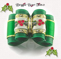 Dog Bow-Full Size, Christmas Emerald Green Holly Berry
