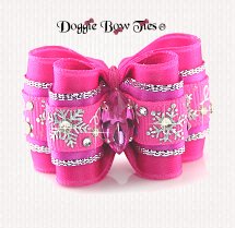 Dog Bow-Full Size, Christmas, Hot Pink Silver Snowflake